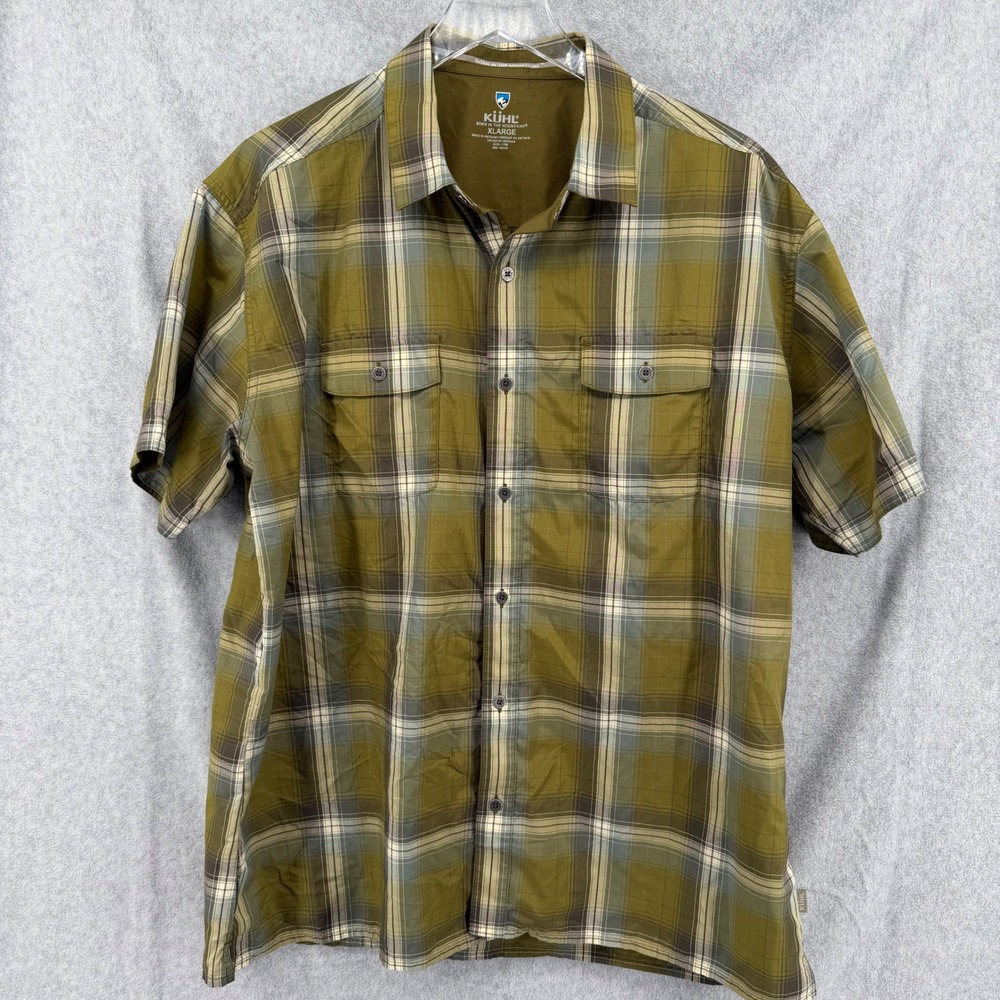 Kuhl Response Mens XL Olive Green Plaid Short Sleeve Button Down Shirt 7153 - Picture 7 of 9